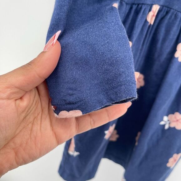 Carter’s Girl’s Navy Pink Floral Cotton Jersey Long Sleeve Skater Dress Size 5 - Picture 6 of 12